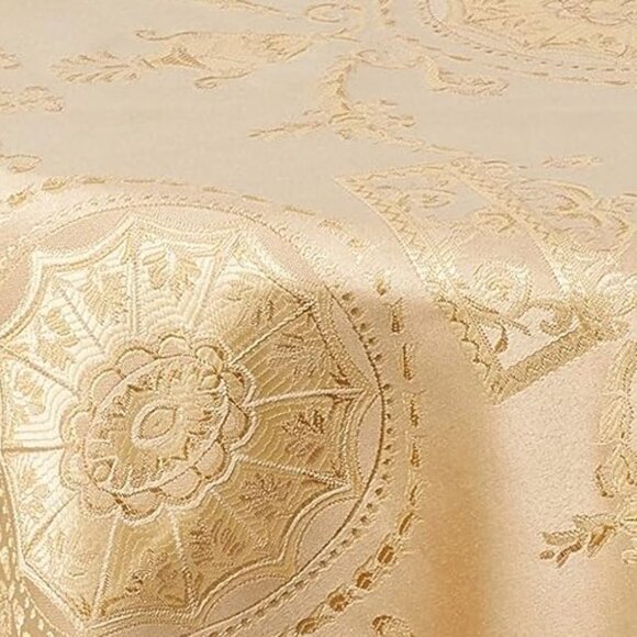 Victorian Gold Brocade Round Table Cloth 60" - Picture 4 of 7